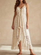Abito Lungo in Pizzo con Scollo a V