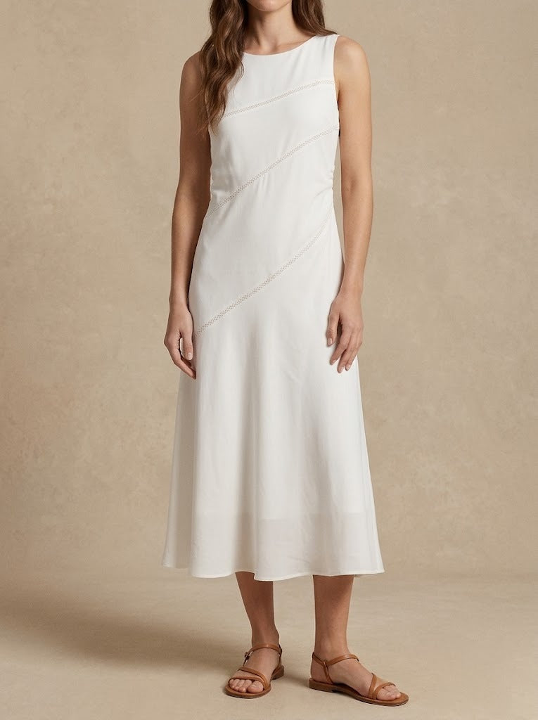 Abito Midi Fluido con Inserti in Pizzo
