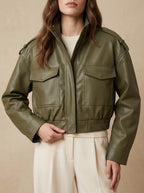 Bomber Corto in Ecopelle con Tasche