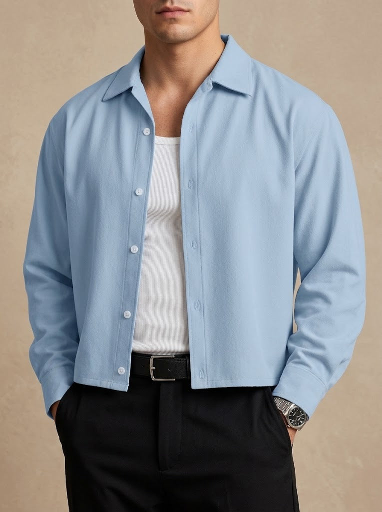 Camicia Corta Tinta Unita a Maniche Lunghe