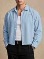 Camicia Corta Tinta Unita a Maniche Lunghe