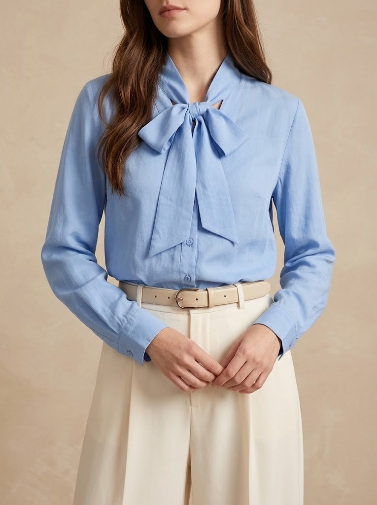 Camicia in Lyocell con Fiocco al Collo