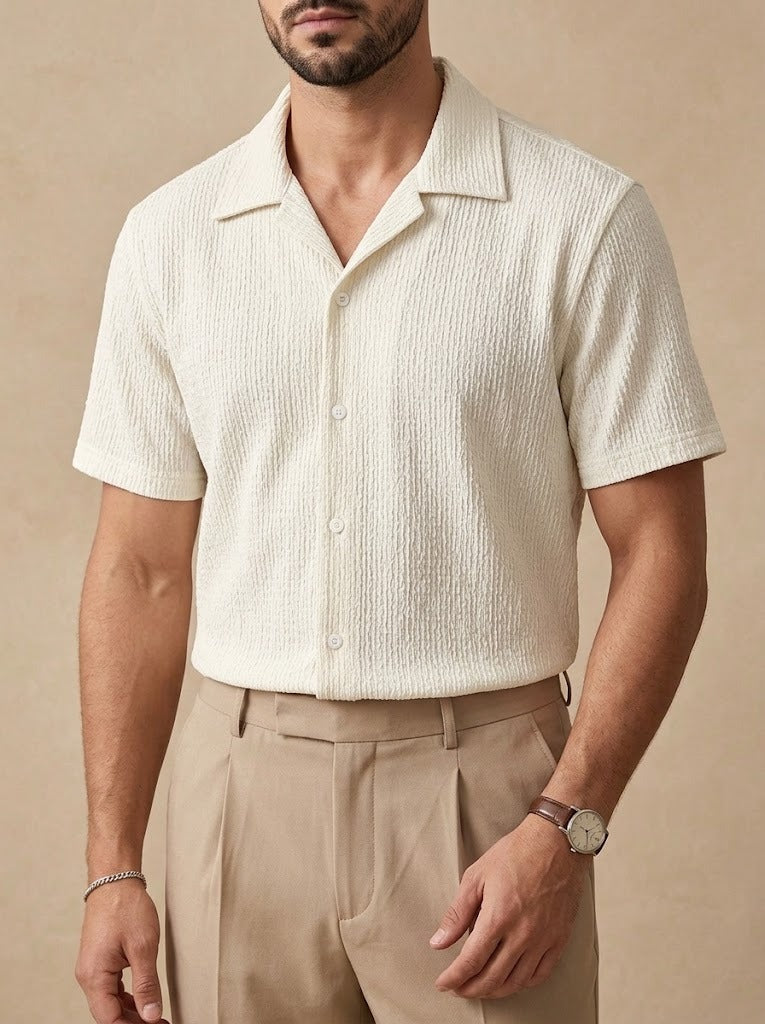 Camicia a Maniche Corte in Tessuto Plissé