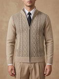 Cardigan a Trecce con Zip e Collo alla Coreana
