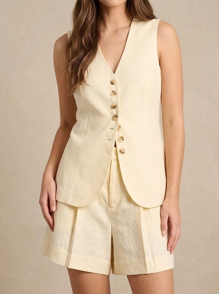 Completo Gilet e Shorts in Cotone e Lino