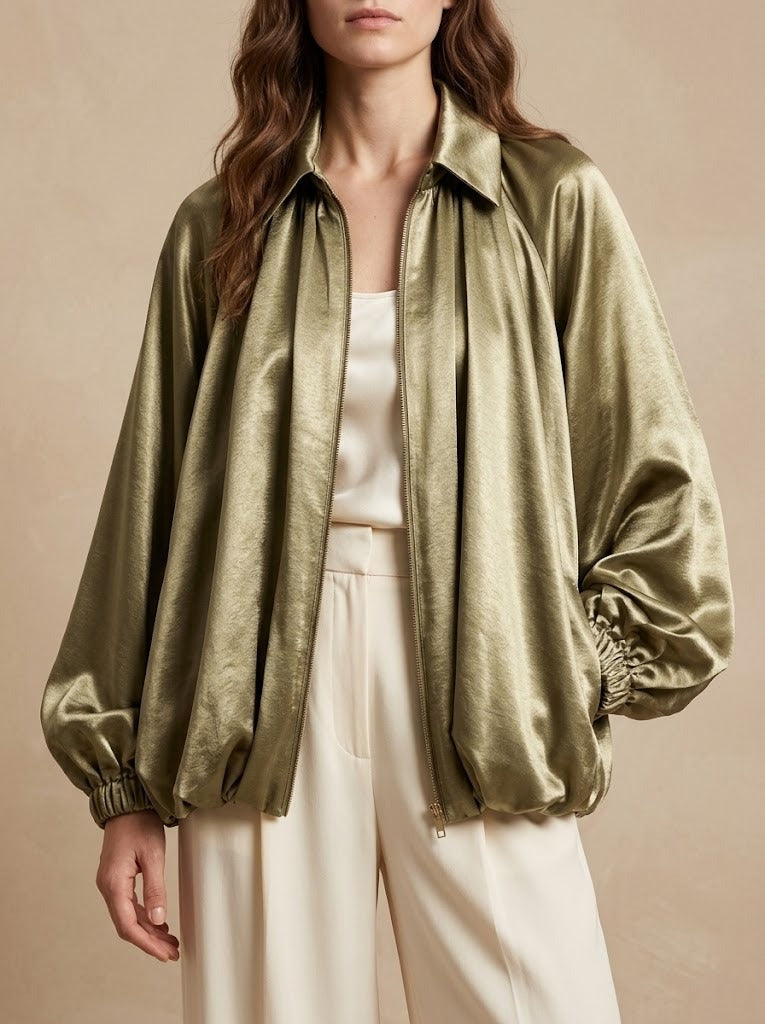 Giacca Bomber Arricciata Effetto Raso
