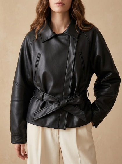 Ossidiana · Giacca Trench Corta in Ecopelle con Cintura