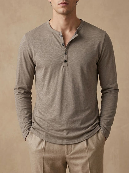 Bottega · Henley in Cotone Fiammato a Maniche Lunghe