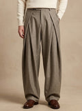 Pantalone a Gamba Ampia con Pieghe Stile Rétro