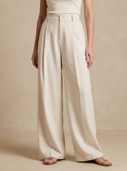 Tufo · Pantalone Palazzo a Vita Alta in Lino Misto