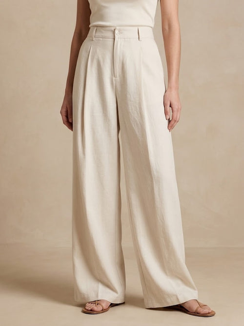 Tufo · Pantalone Palazzo a Vita Alta in Lino Misto