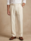 Pantalone con Pinces in Lino e Cotone a Gamba Ampia