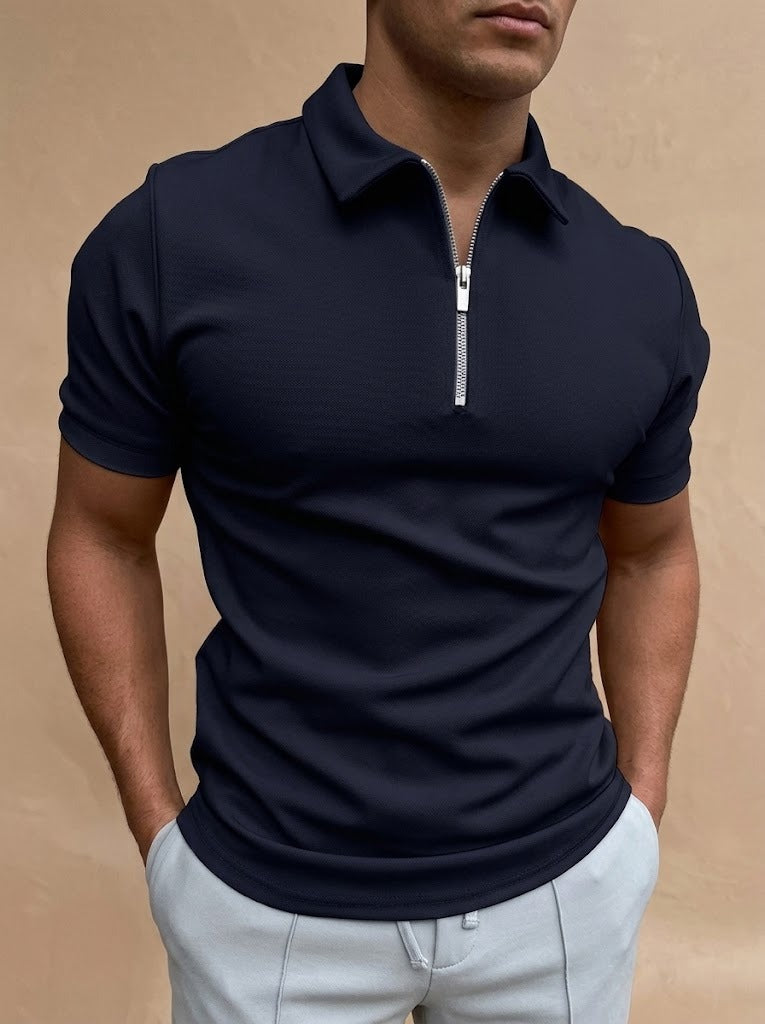 Polo con Collo a Zip a Maniche Corte