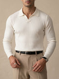 Polo in Maglia Jacquard con Scollo a V